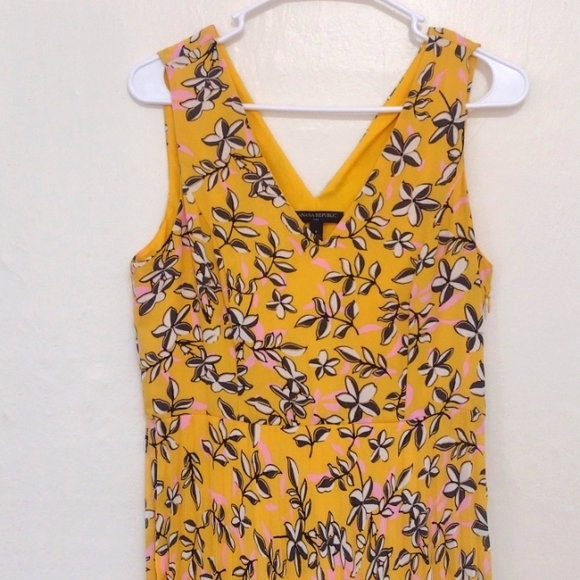 Banana Republic Yellow Floral Sleeveless Pleated Skirt Dress Size 6 - Picture 4 of 11